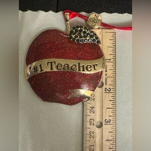 Monet Red Glitter Apple #1 Teacher Ornament Pendant